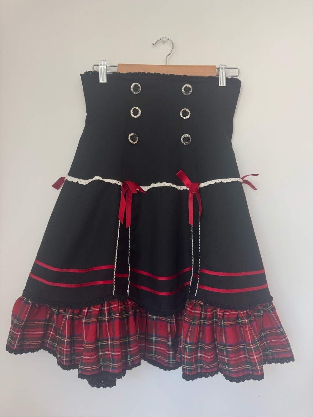 Body Line Japanese Gothic Lolita Plaid High Waist Skirt Red Black 2L